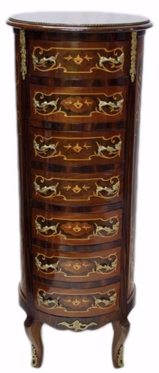 Comò Casa Padrino Barock, colore marrone mogano, diametro 45 cm - Elegante comò con 7 cassetti, in stile antico