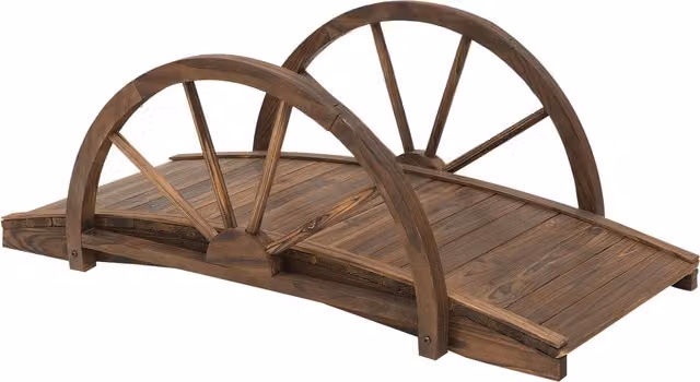 Ponte da giardino Outsunny in legno di abete marrone con design a ruota per stagno, portata massima 150 kg, L 100 x P 50 x H 37 cm – 1