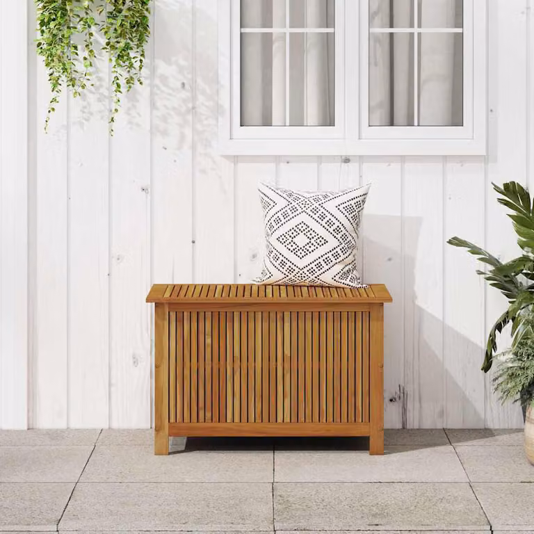 vidaXL Baule da Giardino in Legno di Acacia Marrone L: 90 cm, P: 50 cm, H: 58 cm