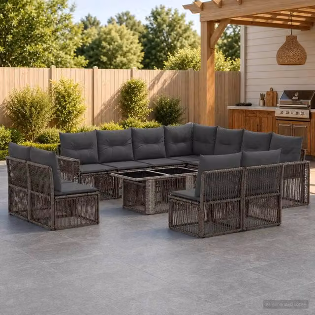 Set Divano da Giardino 12 pz Grigio e Grigio Scuro polyrattan 3436808