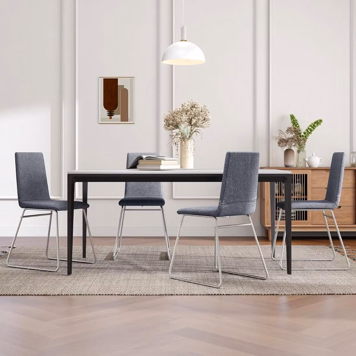 Set di sedie da pranzo moderne Costway con schienale pieghevole e struttura in metallo, rivestimento in tessuto grigio