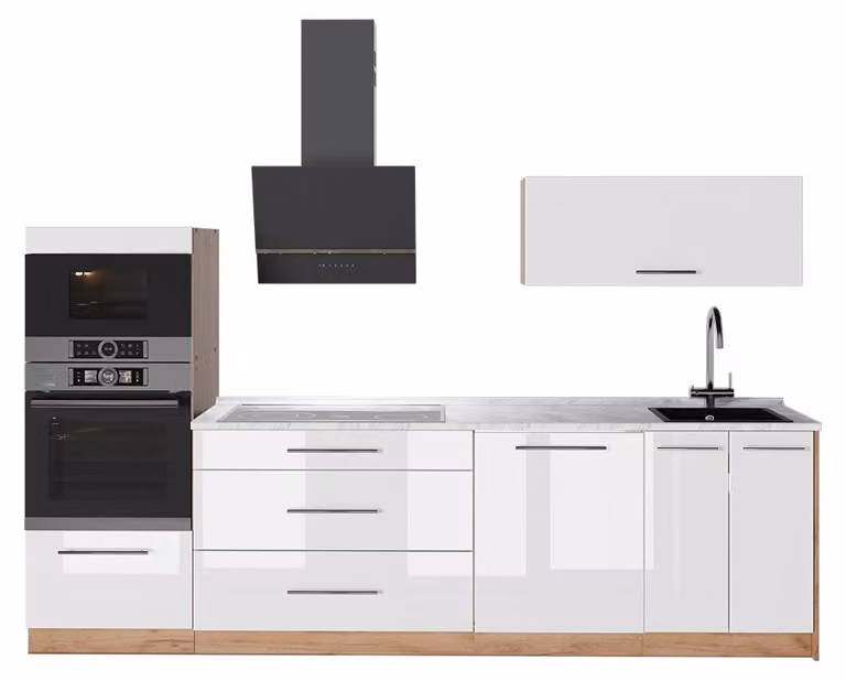 Cucina componibile Vicco Fame-Line Bianco lucido/Rovere dorato 280 cm, PL Marmo, Model 64701