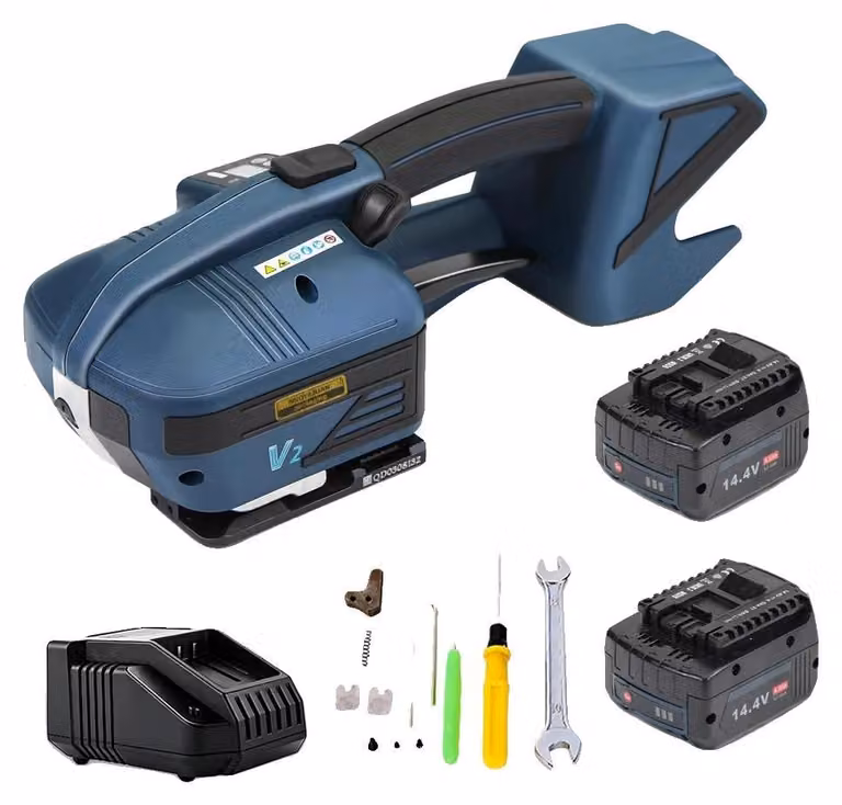 Macchina per l'applicazione di nastri adesivi, dispositivo di tensionamento automatico, sistema a doppia batteria, 2 batterie