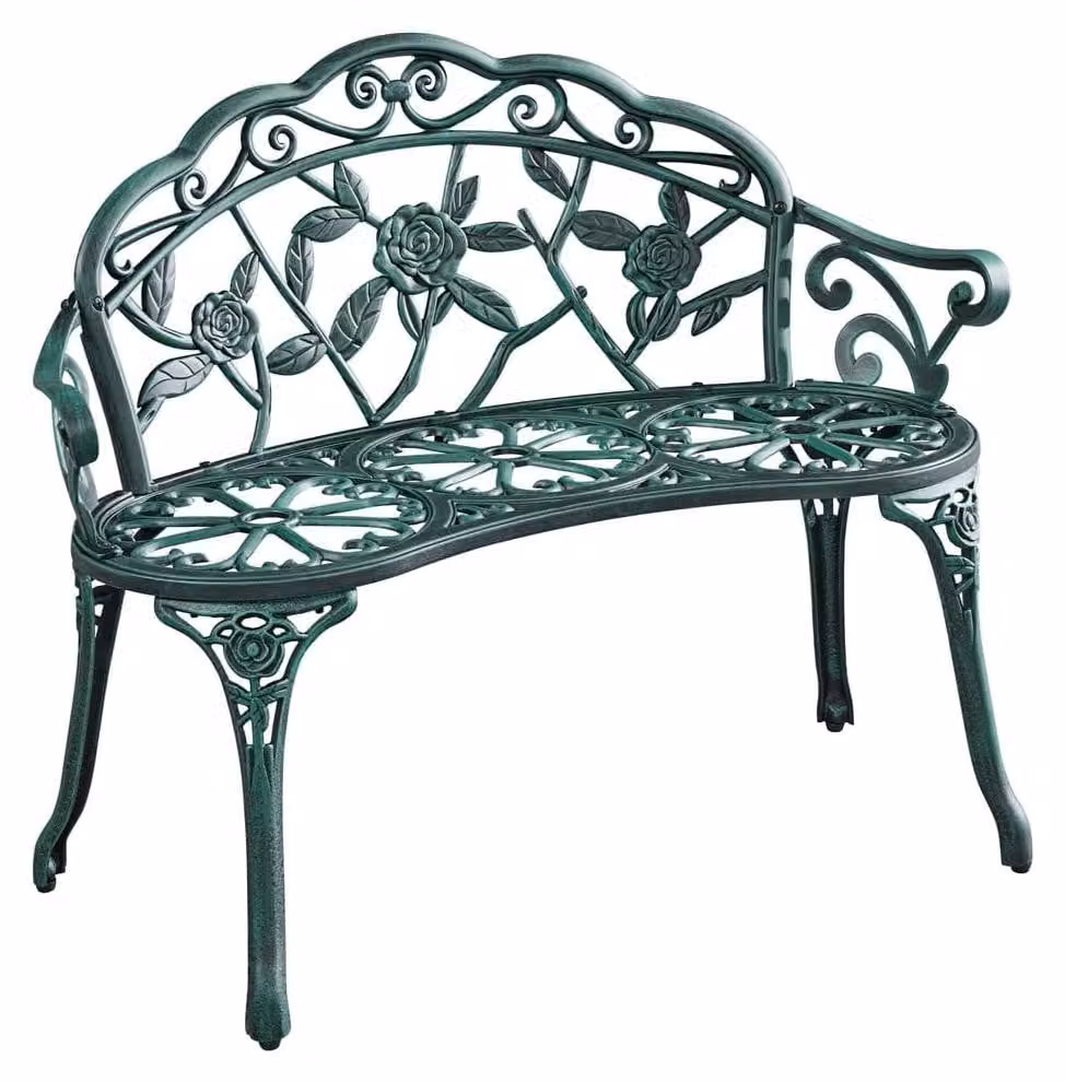 Panchina da giardino vintage per 2 persone - Alluminio pressofuso - 99,5 x 57 x 78,5 cm - Resistente alle intemperie - Nero