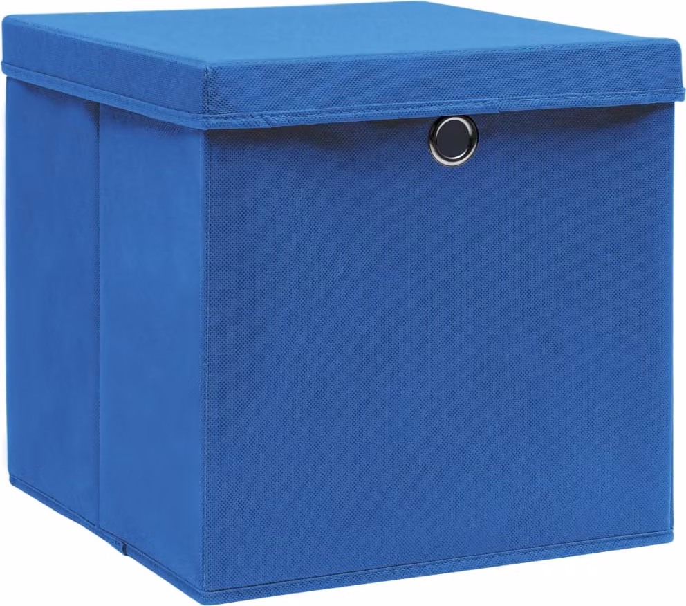 Scatole Portaoggetti con Coperchi 4pz Blu 32x32x32 cm Tessuto