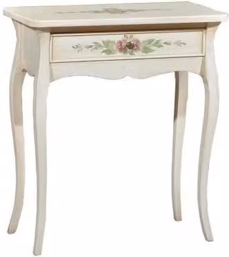 Consolle in legno con 1 cassetto e decori floreali laccata avorio patinata Mobili 2G L: 62 cm, P: 31 cm, H: 70 cm – 2