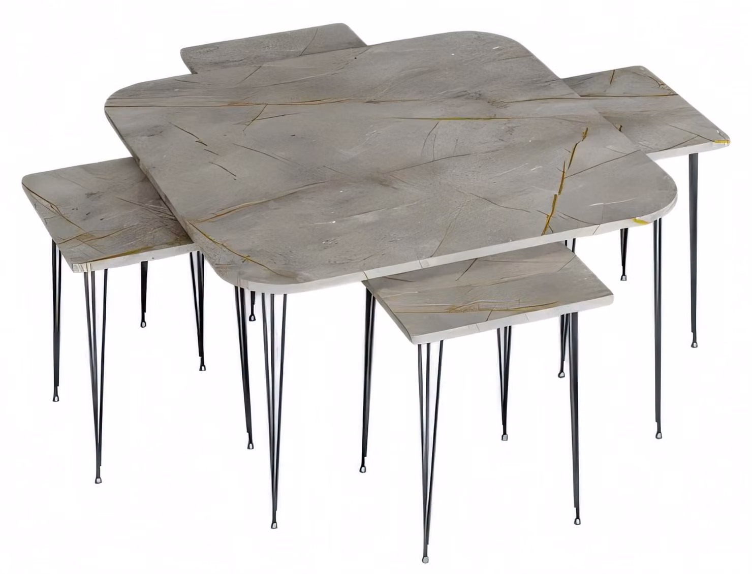 Moderner grauer Holz-Couchtisch mit Beistelltischen