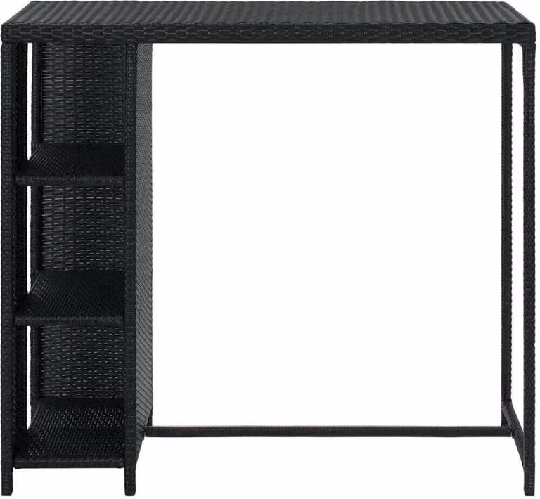 Tavolo da Bar con Ripiani Nero 120x60x110 cm in Polyrattan