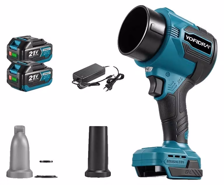 Ventilatore turbo, motore brushless, alta velocità del vento, set di 2 batterie da 3.0Ah