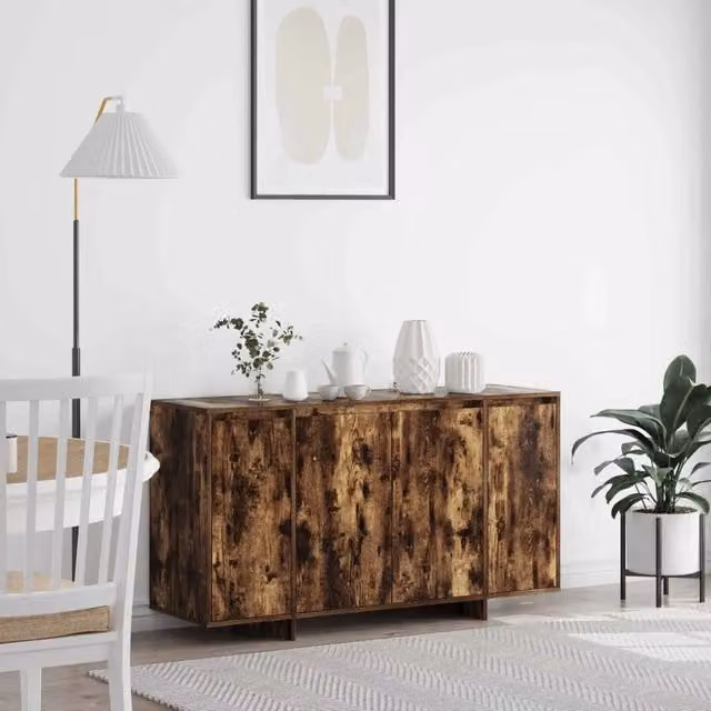 Credenza vidaXL in legno MDF color rovere fumé marrone, stile minimalista, L: 135 cm, P: 41 cm, H: 75 cm
