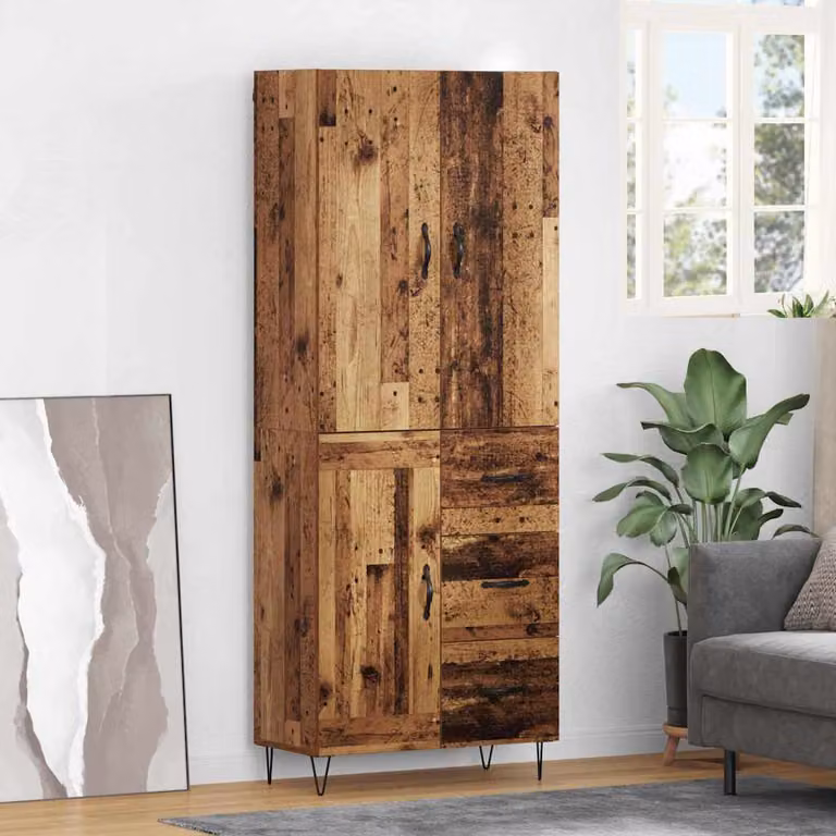 Set di 2 credenze vidaXL in legno vecchio e metallo, colore marrone, L 69,5 cm x P 34 cm x H 180 cm