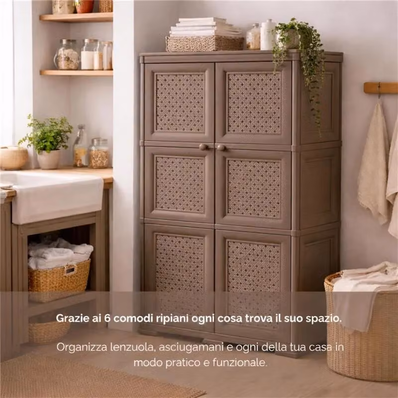 Armadio Tontarelli a 3 Moduli con Anta Traforata in Stile Vintage, Colore Marrone, L: 79 cm, P: 43 cm, H: 125 cm – 2