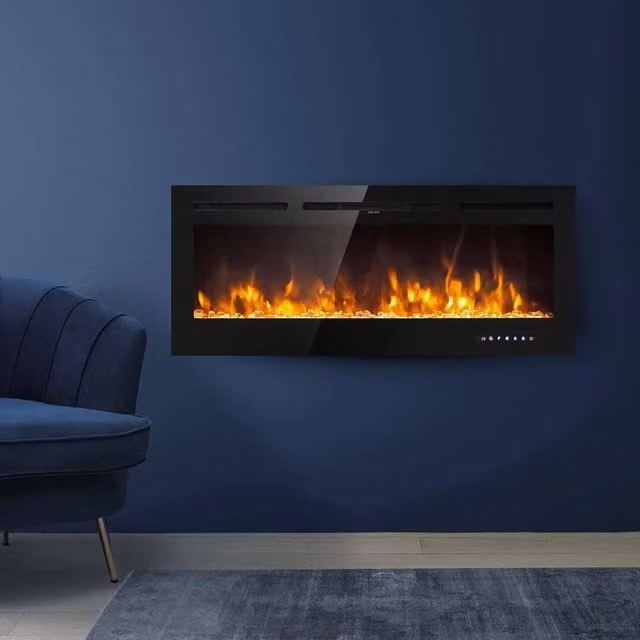 Camino elettrico moderno Potoprens DMORA colore nero L: 101,6 cm, H: 54,6 cm, P: 14 cm