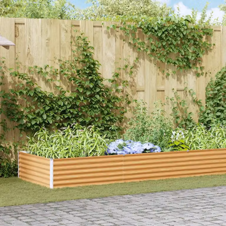 Letto rialzato da giardino vidaXL in acciaio galvanizzato Marrone Chiaro L: 485 cm, P: 100 cm, H: 36 cm