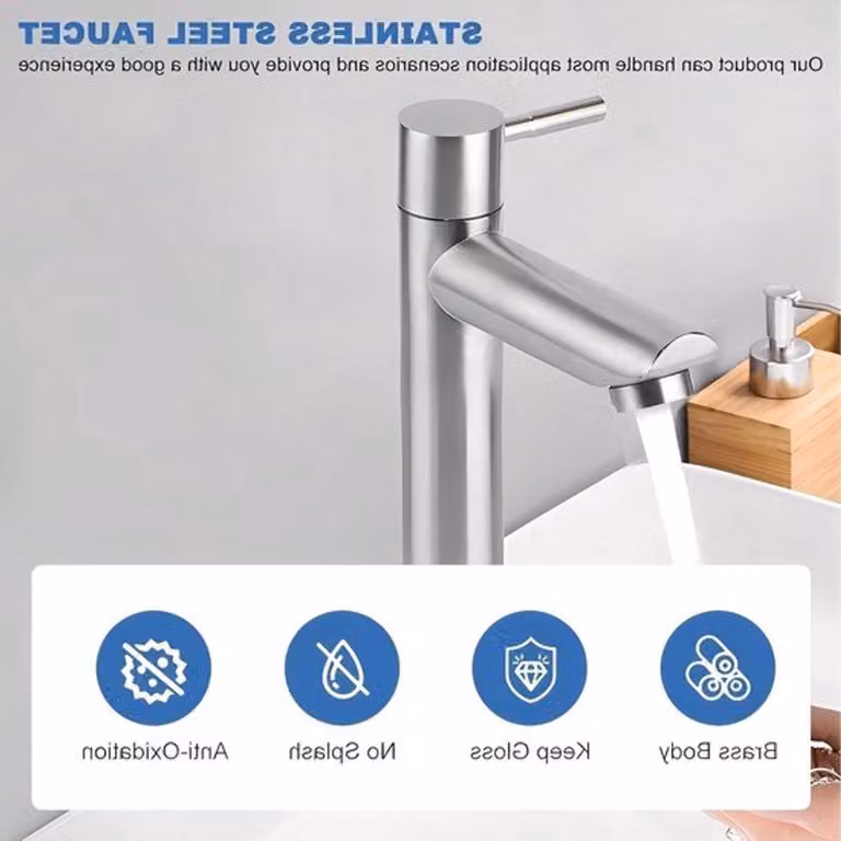 Rubinetto in acciaio inossidabile per acqua fredda, con tubo di 1 metro, ideale per cucine e bagni, perfetto per ospiti e hotel