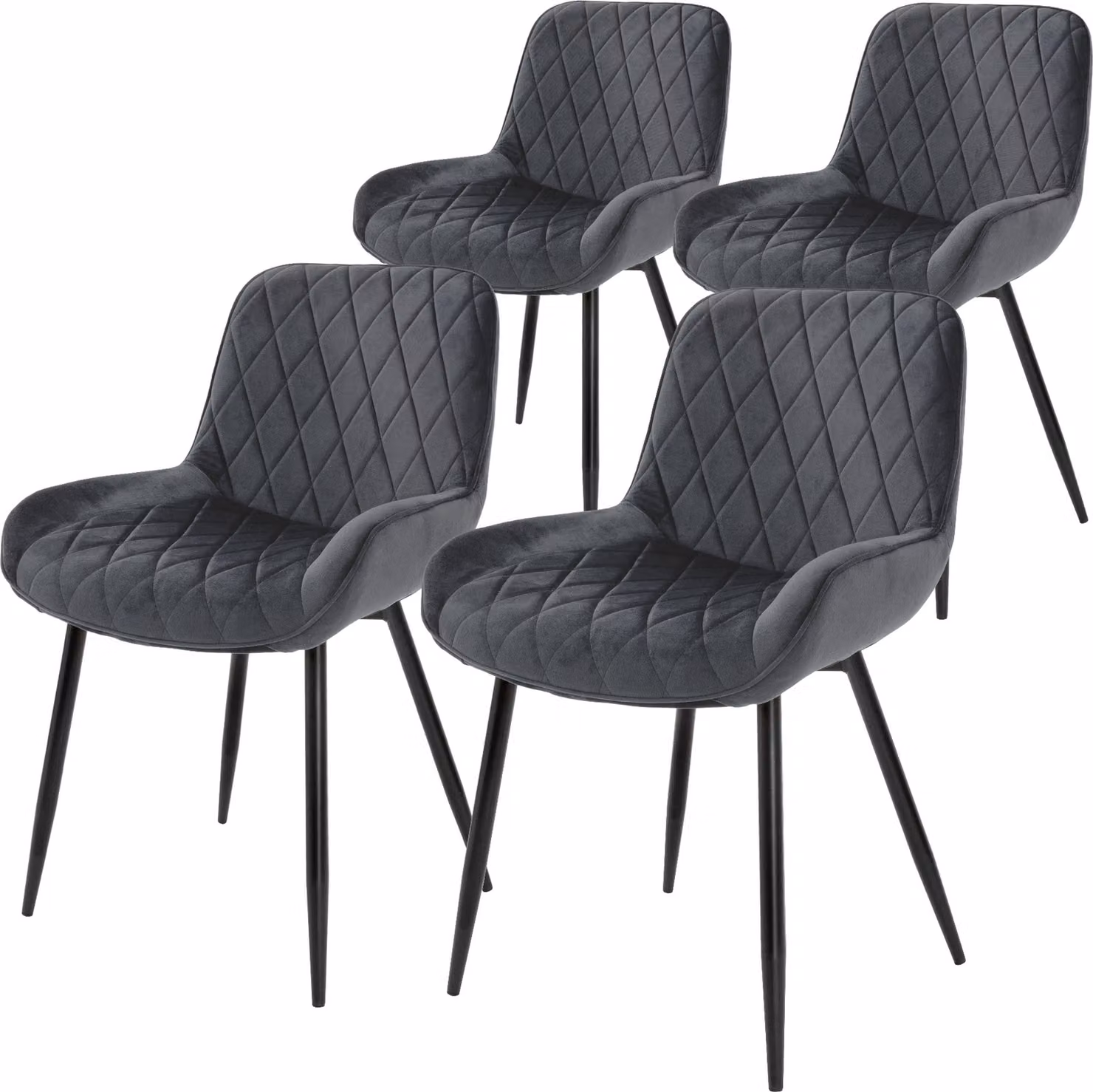 ML-Design set di 4 sedie da pranzo con schienale e braccioli, antracite, seduta in velluto, sedia imbottita con gambe in metallo