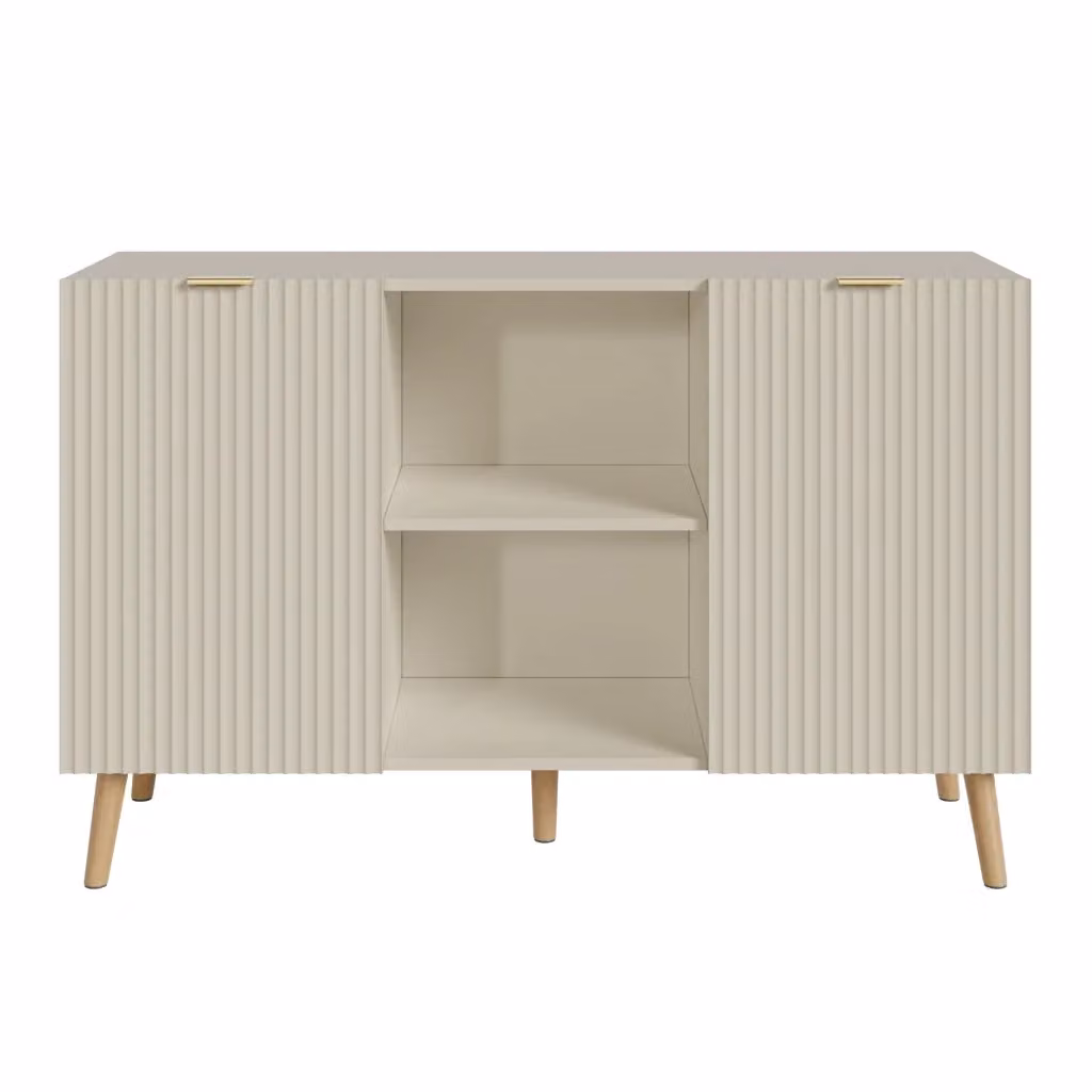 Credenza Nand Madia en.casa con 2 Ante Scanalate, Colore Beige, L 120 cm x P 40 cm x H 76 cm – 2