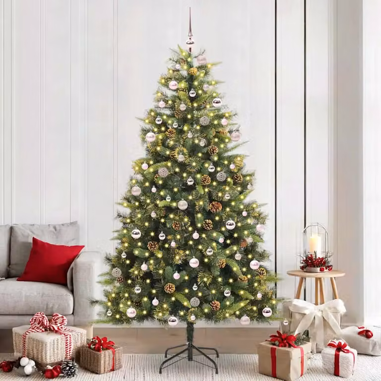 Albero di Natale artificiale pieghevole moderno vidaXL verde con 300 LED luce bianca calda in PVC e metallo