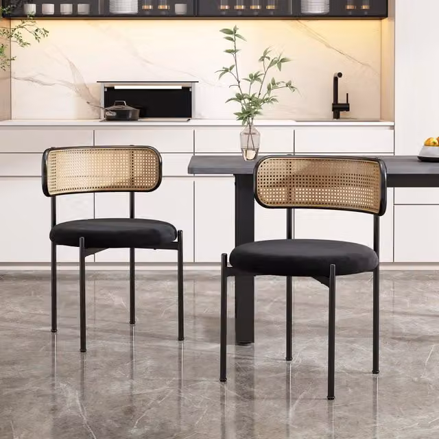 Set di 2 sedie da pranzo Zephmum in velluto nero con gambe in metallo