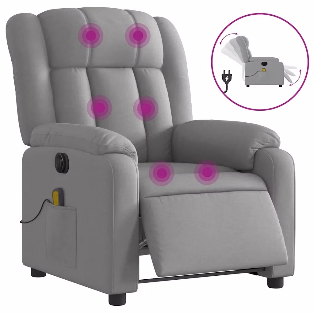vidaXL Poltrona Reclinabile Elettrica con Massaggio in Tessuto Grigio – 2