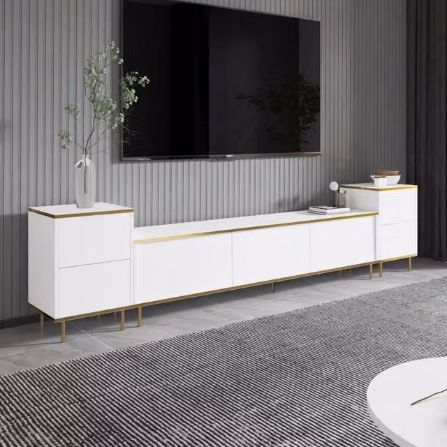 Cortin, Mobile Porta tv 2 Ripiani, 260x35x45h cm Bianco