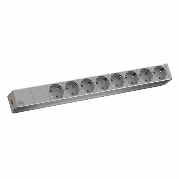 Bachmann 48,30 cm (19") striscia di prese ALU, terminale lustro a 8 vie, ALU, grigio chiaro RAL7035, contatto di terra, 1U, RAL 7035,