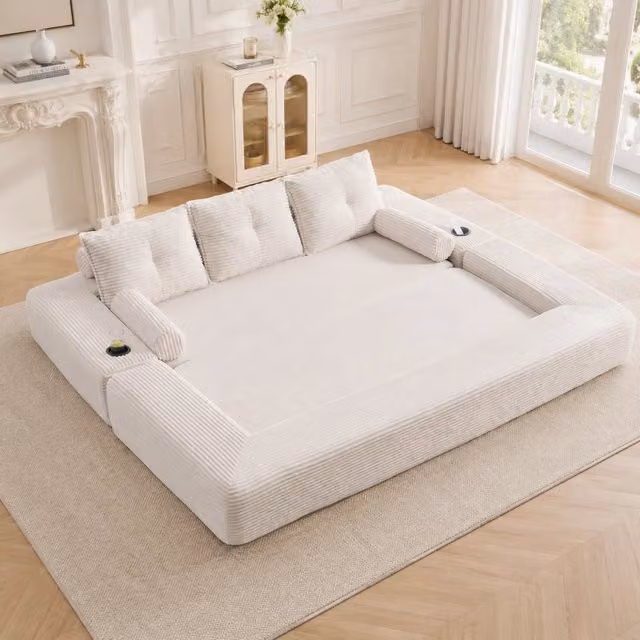 Divano Letto 3 Posti Pieghevole con Cuscini e Portabicchieri ¨C MINIMAL ¨C Tessuto a Coste