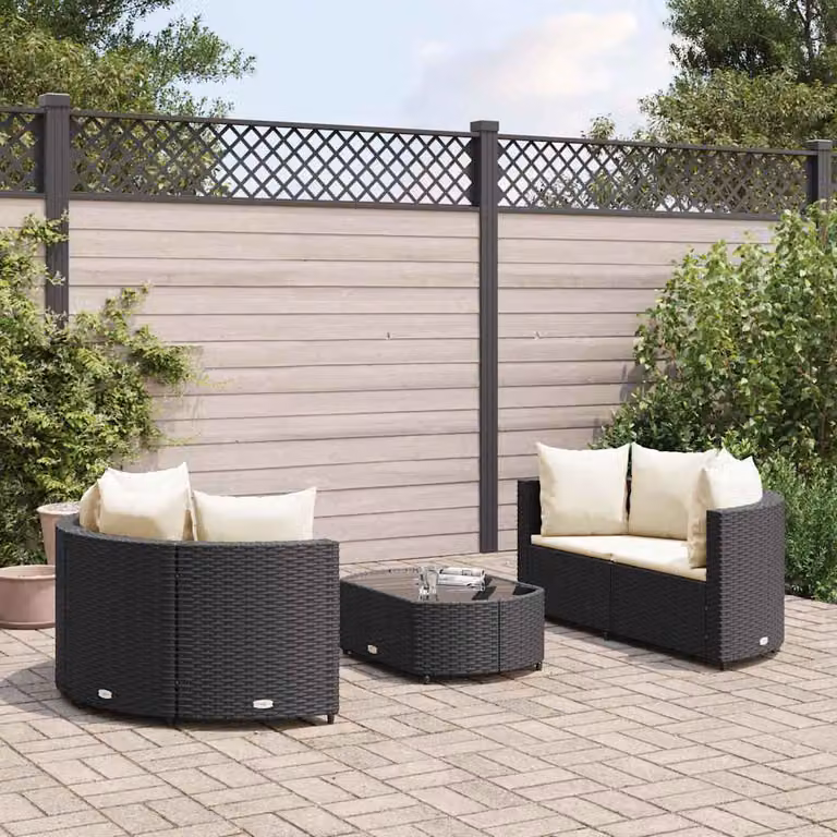 vidaXL Set Divani da Giardino a L con Tavolino da Esterno 5 pz in Polyrattan Nero e Bianco con Cuscini