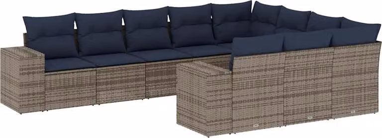 Set Divani da Giardino 10 pz con Cuscini Grigio in Polyrattan