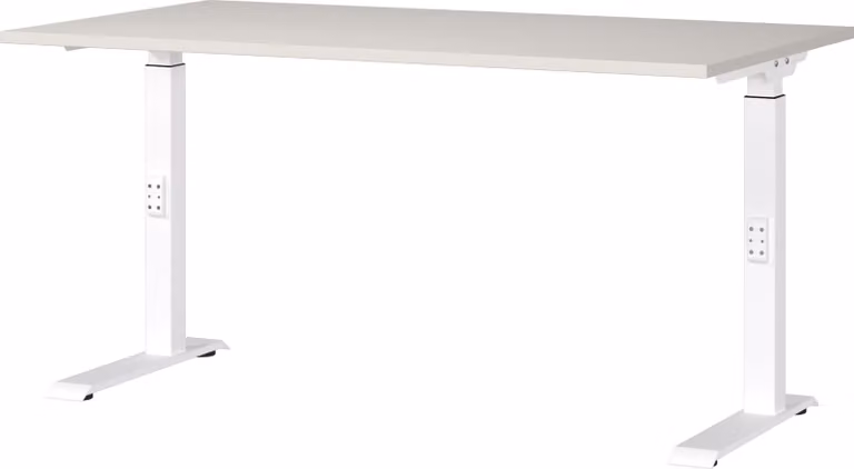 Scrivania regolabile in altezza, dimensioni 140x91x80 cm, colore grigio chiaro/bianco