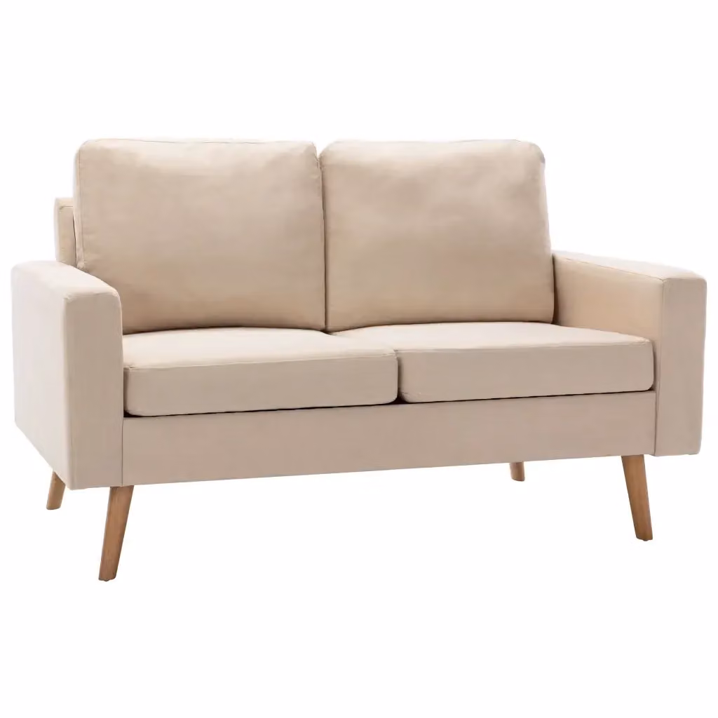 vidaXL Divano a 2 Posti Moderno in Tessuto Beige con Struttura in Legno di Pino e Cuscini Inclusi L: 130 cm, P: 76 cm, H: 82,5 cm – 2