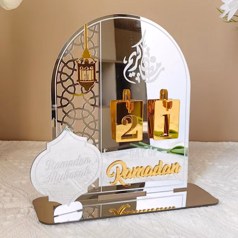 Calendario del Ramadan, Eid Mubarak, decorazioni in acrilico argentato, fai da te, decorazioni islamiche