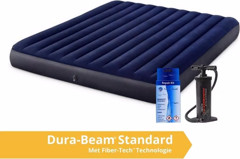 Intex Classic Dura-Beam - Materasso ad aria - Matrimoniale - Kingsize - Con kit di riparazione e pompa manuale 203x183x25 cm - PVC - Blu