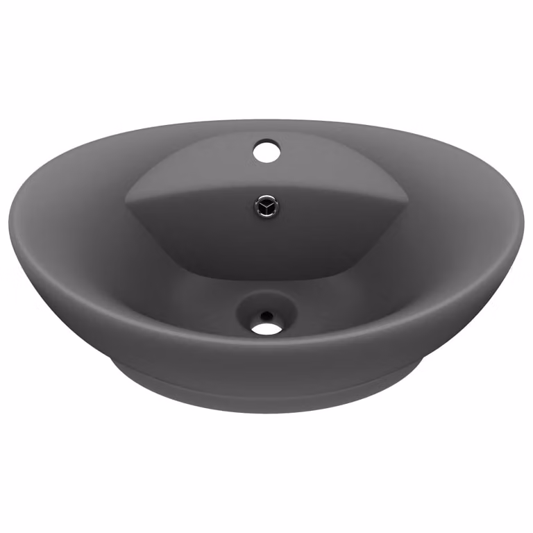 Lavabo Troppopieno Ovale Grigio Scuro Opaco 58,5x39cm Vetroceramica