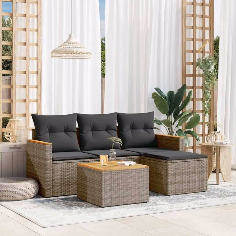 vidaXL Set Divano da Giardino a L 5 pz con Cuscini Grigio in Polyrattan e Acciaio