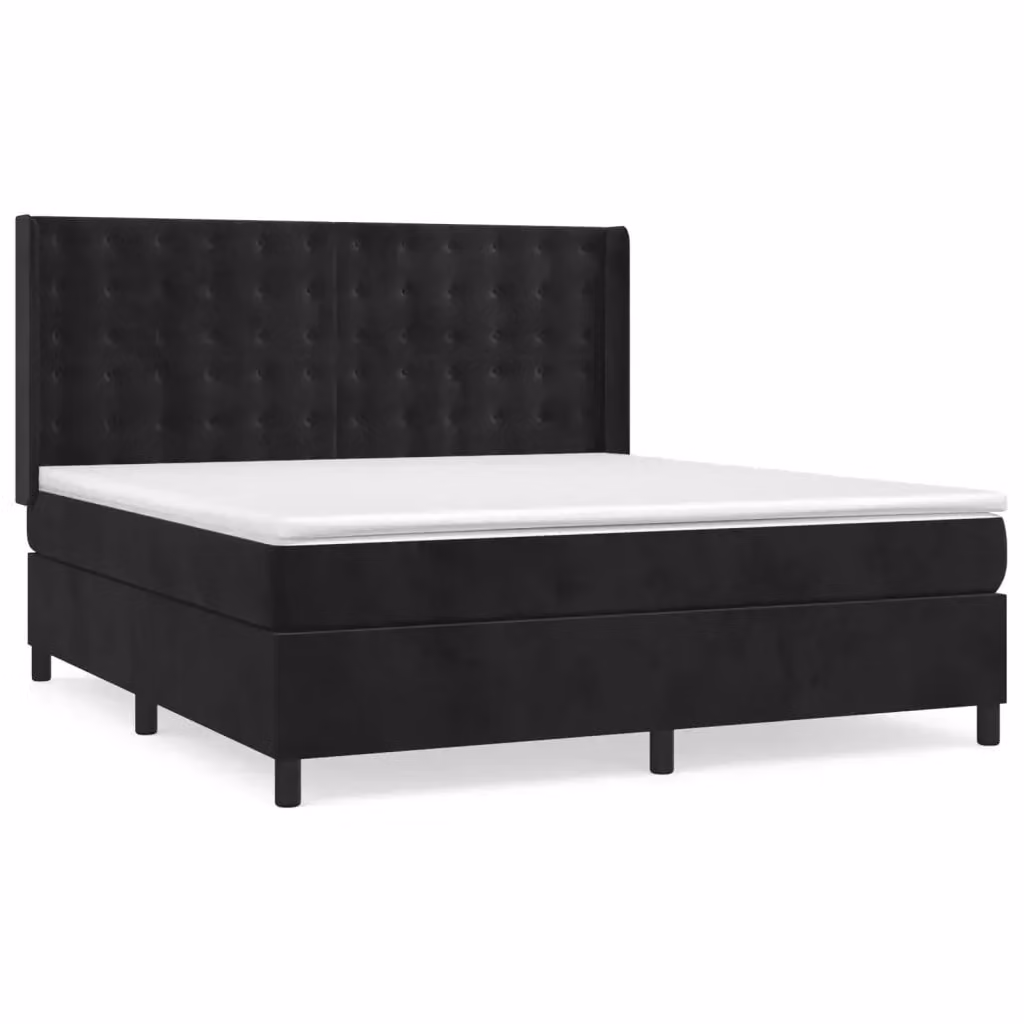 Letto Ibrido vidaXL con Giroletto a Molle e Materasso in Velluto Nero e Bianco L/P/H: 160 x 200 x 128 cm
