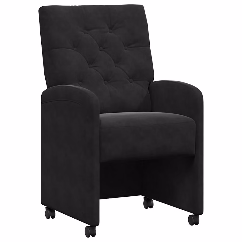 Set di 2 sedie da pranzo vidaXL in velluto nero con ruote, L 58 cm x P 67 cm x H 97 cm – 2
