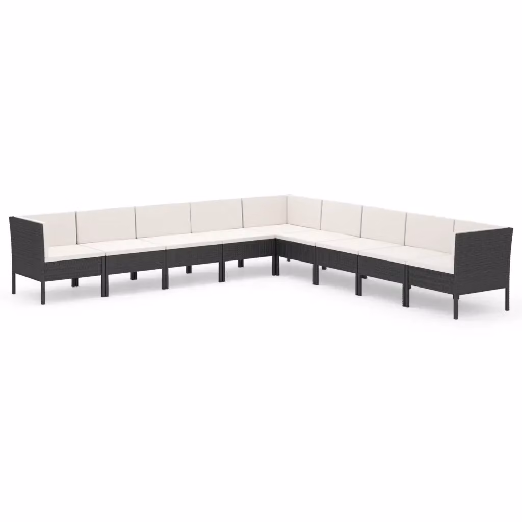 Set di Divani da Giardino Moderno vidaXL con Cuscini Bianchi e Struttura in Metallo Nero 9 pz – 2