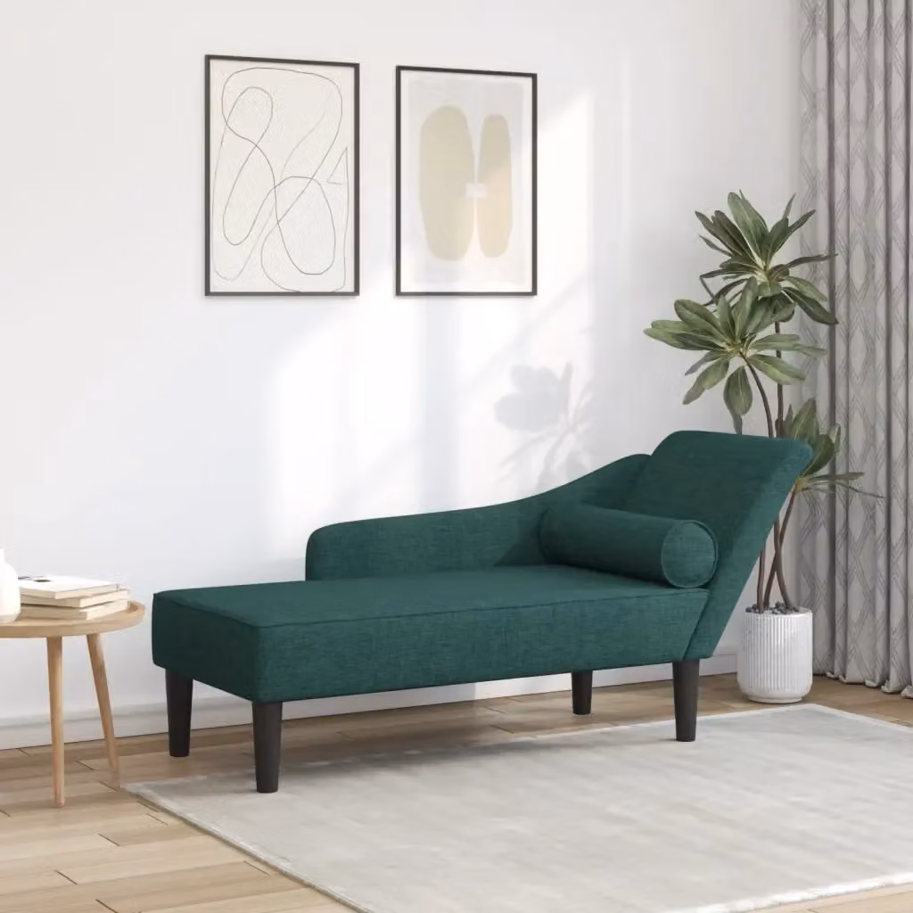 Chaise Longue Moderna con Cuscini in Tessuto Verde e Struttura in Legno Trattato CFW4647451 – 2