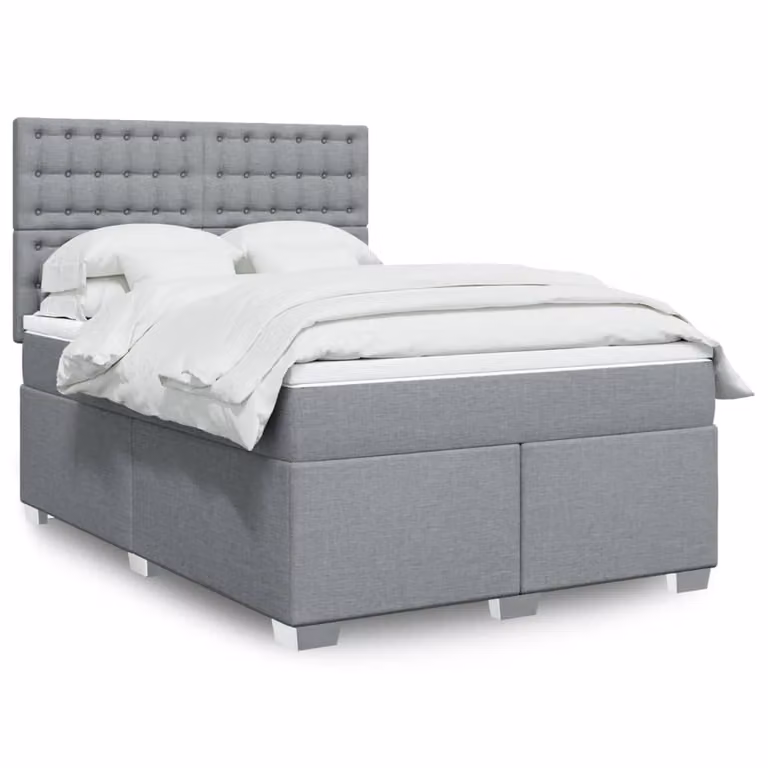 vidaXL Letto Ibrido con Giroletto a Molle e Materasso in Tessuto Grigio e Bianco L/P/H: 160 x 200 x 150,5 cm