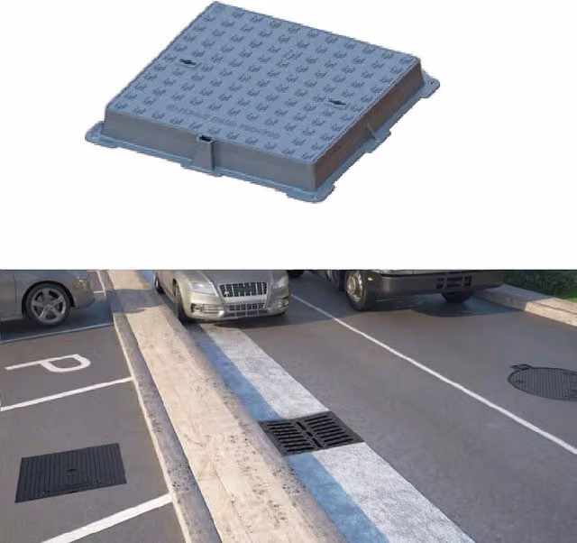 Chiusino da esterno in ghisa grigia Picenumplast Srl con telaio e coperchio L/P: 100 x 100 cm classe di carico D400