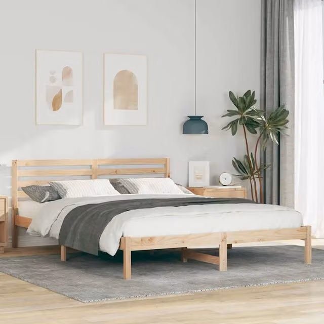 Struttura letto moderna vidaXL in pino massello marrone L/P/H: 220 x 165,5 x 80,5 cm