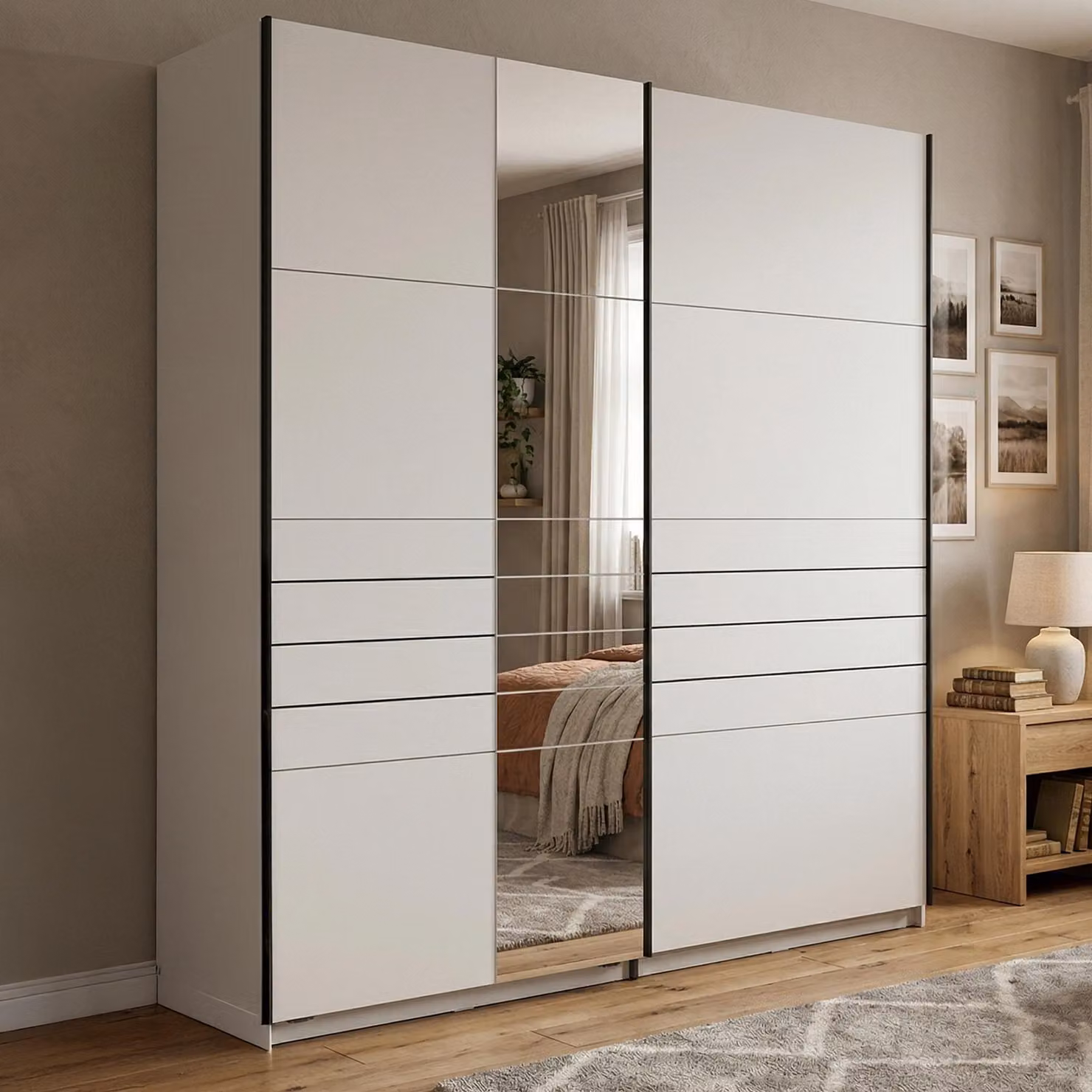 Dmora Guardaroba Grande Siri 195x218h cm Bianco Opaco, Appendiabiti 2 Ripiani