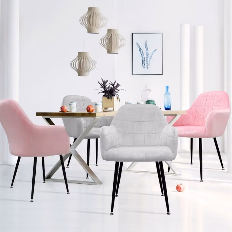 ML-Design set di 4 sedie da pranzo con schienale, grigio/rosa, in microfibra
