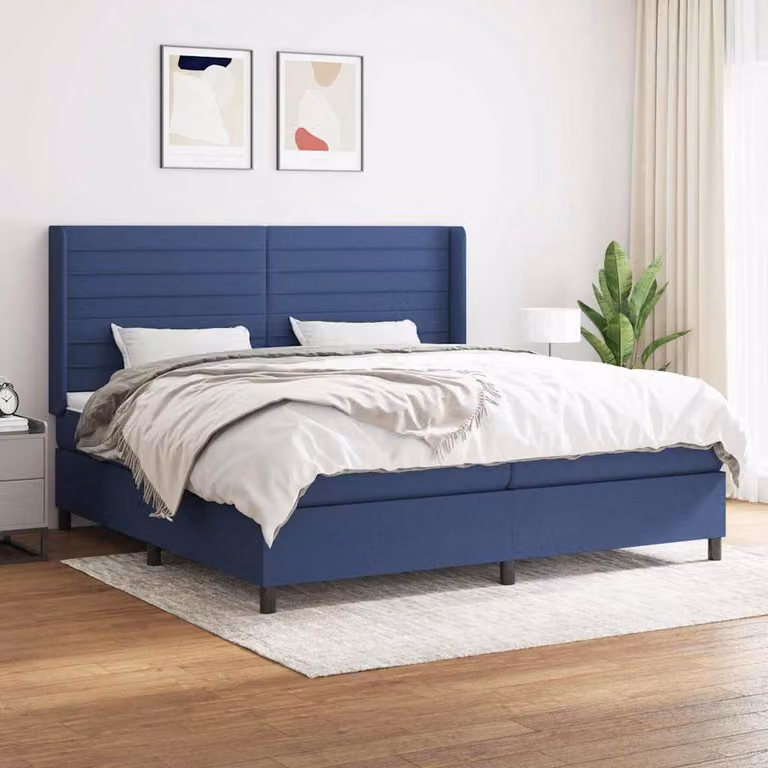 vidaXL Giroletto a Molle con Materasso Blu e Bianco in Tessuto L/P/H: 200 x 200 x 128 cm