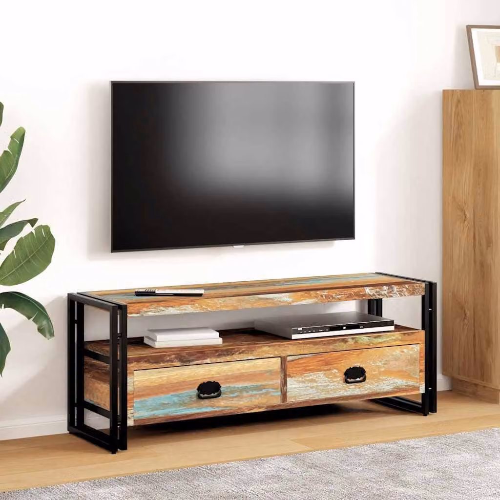 vidaXL Mobile Porta TV in Legno Massello di Recupero Multicolore, L 120 x P 35 x H 45 cm