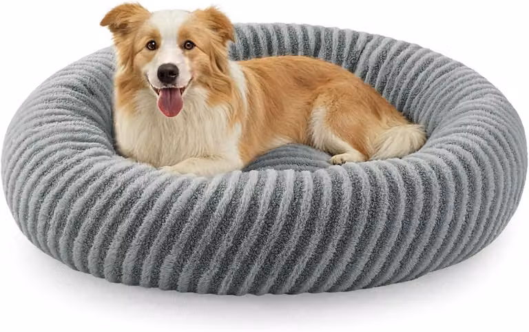 Cuccia per cani di piccola taglia, a forma di ciambella, lavabile, morbida e accogliente, realizzata in peluche simile al coniglio e in pile, con fondo antiscivolo