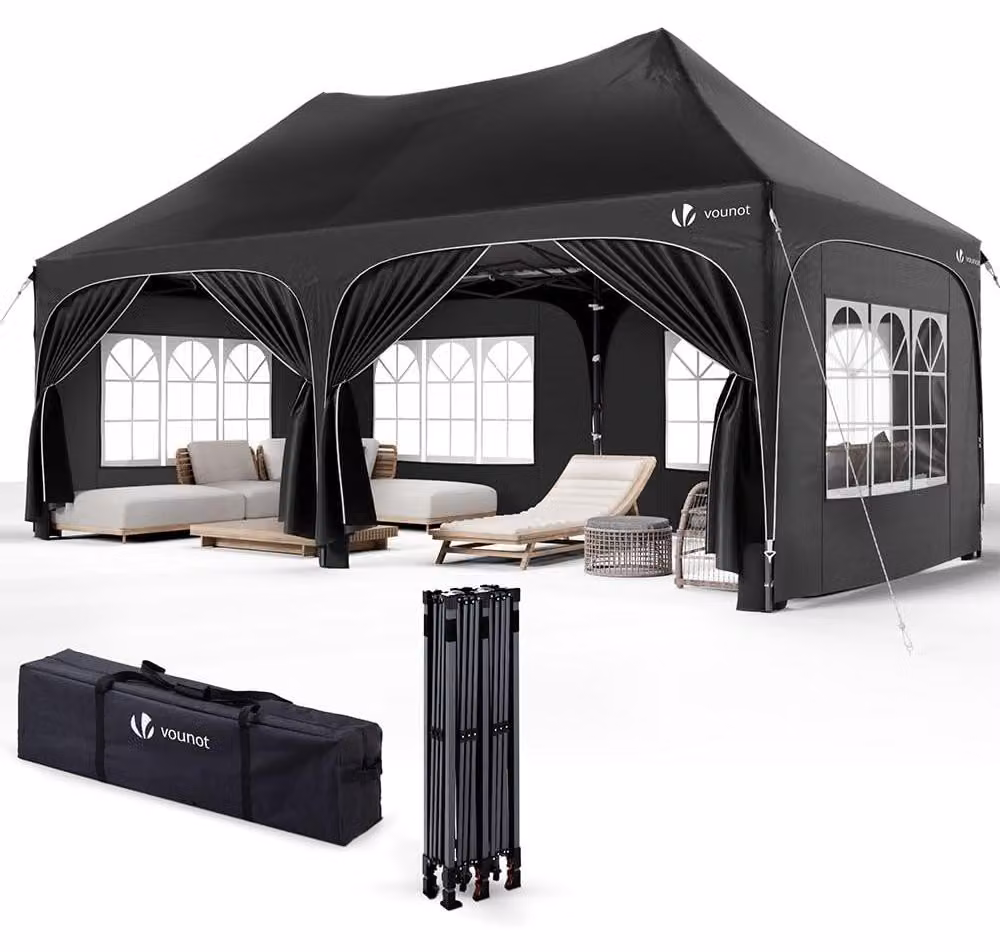 Gazebo pieghevole - Padiglione da giardino - 3 x 6 m - Nero - Per esterni ed eventi