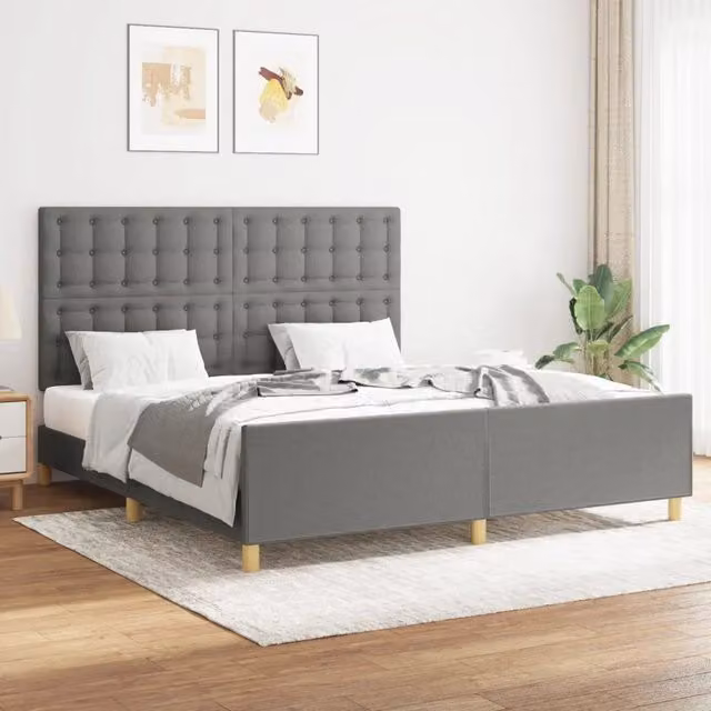 Giroletto senza Materasso-Struttura Letto Grigio Scuro 160x200 cm Tessuto 946271