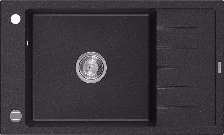 Mexen Elias lavello in granito a 1 vasca con gocciolatoio 795 x 480 mm, nero/argento metallico, sifone cromato - 6511791005-73